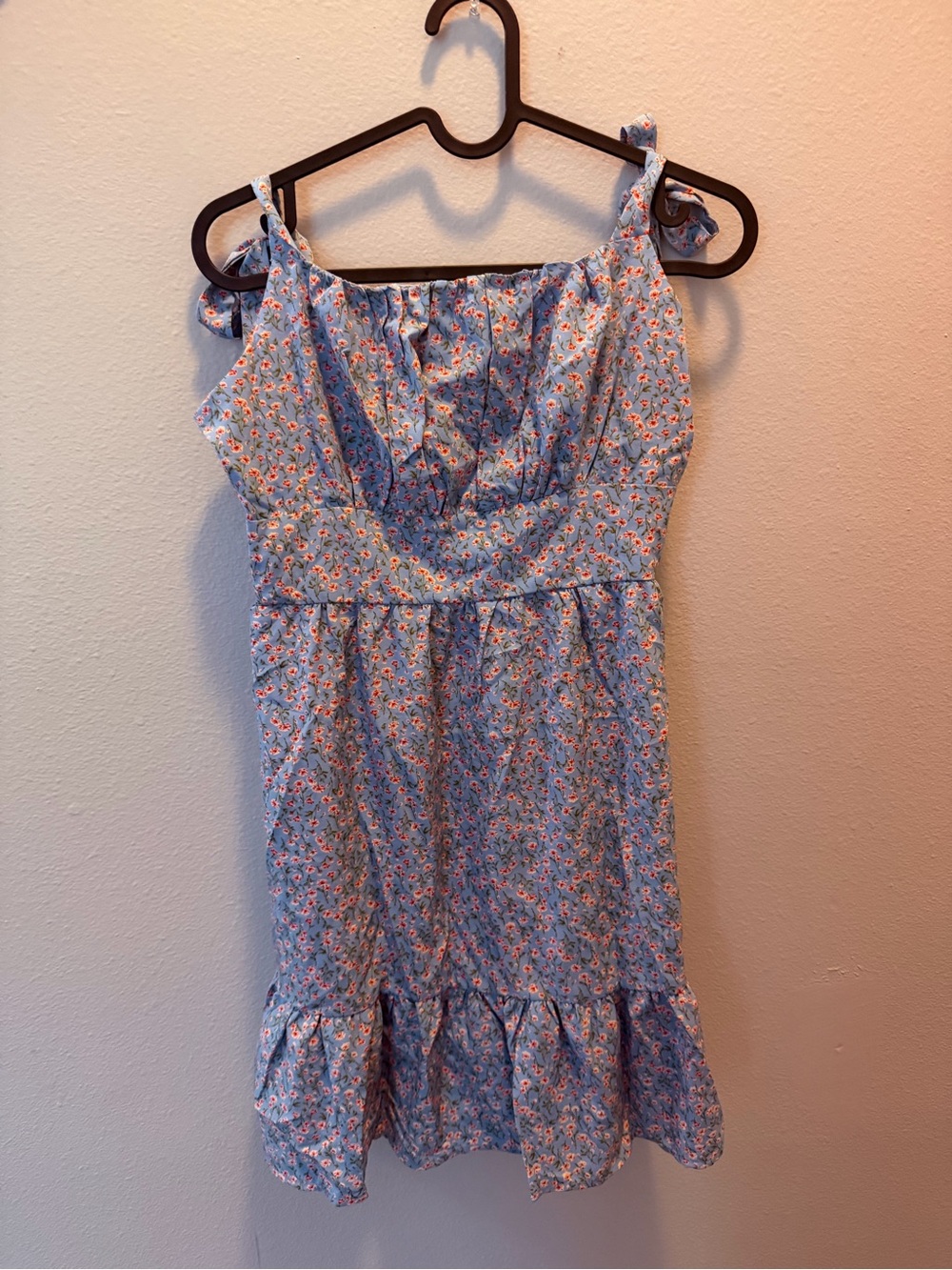 SHEIN Powder Blue Mini Dress with Pink Floral Print